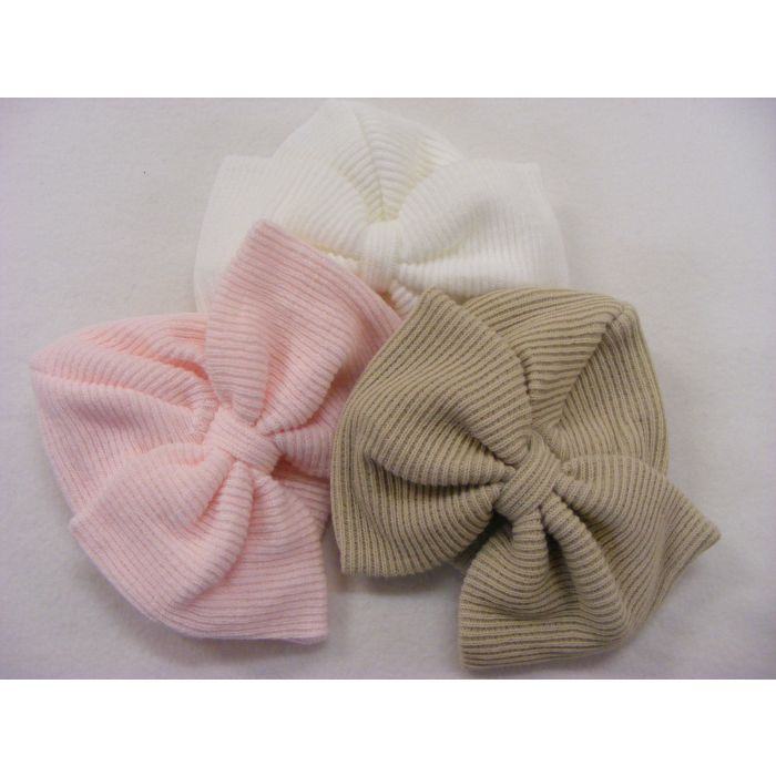 Newborn Baby Girls Spanish Style Knitted Ribbed Large Bow Turban Hat UK Made
