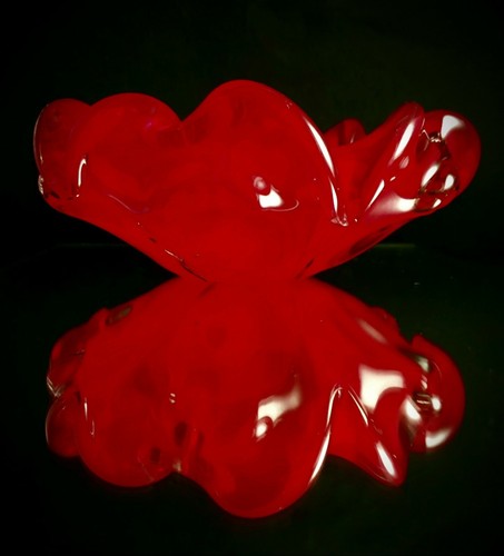 SCHALE MURANO ROT ÜBERFANG BOWL HAND BLOWN GLASS ITALIAN MID CENTURY RED VINTAGE - Picture 2 of 9