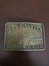 Vintage Fort Sutter Muzzle Loaders Belt Buckle Brass Tone