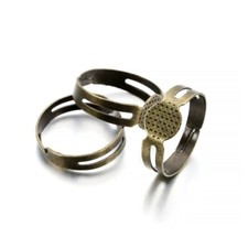 50 Bronze Adjustable Ring Blank GLUE ON Base 8mm PAD Craft Jewelry Making