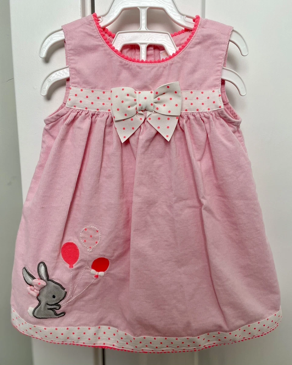 GYMBOREE BABY GIRL PINK CORAL POLKADOT CORDUROY BUNNY DRESS SZ 6