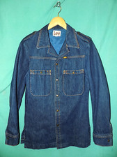 Exc Vtg 70s LEE USA DENIM JEAN SHIRT-JACKET SHACKET, SNAP UP, TAG S, ACTUAL XS