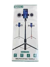 IMOLI  12-67" TELESCOPING SELFIE STICK TRIPOD W/ 2 MINI RING LIGHTS - PINK