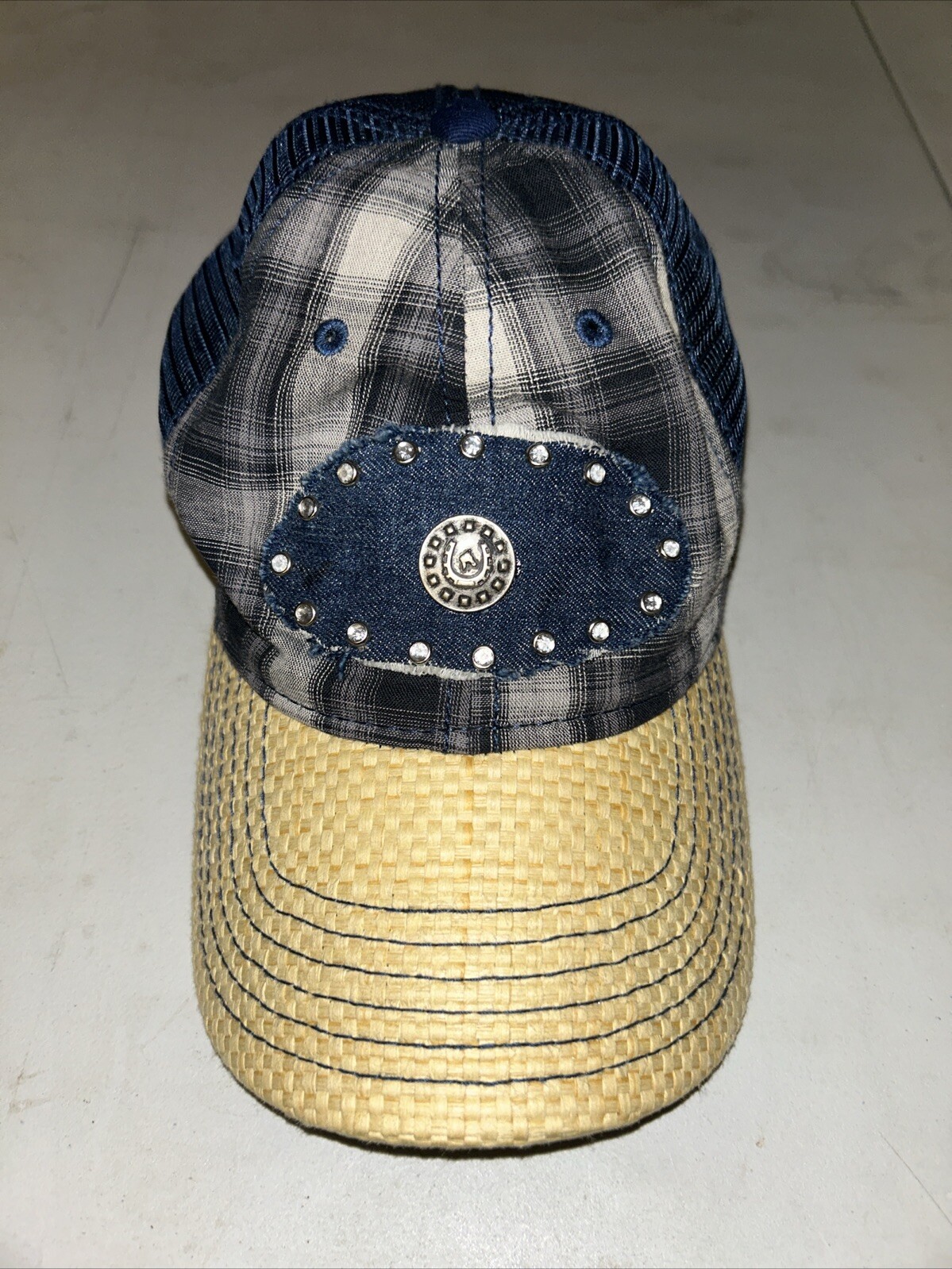 Bud Light Official Product Straw and Denim Plaid Trucker Cap, Adjustable Size