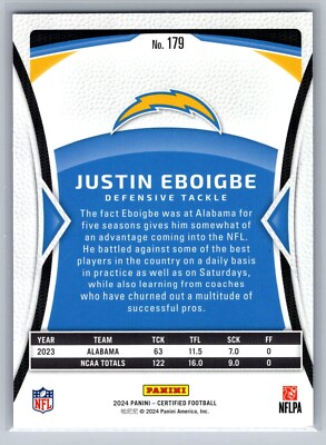 2024 panini certified football justin eboigbe rookie card