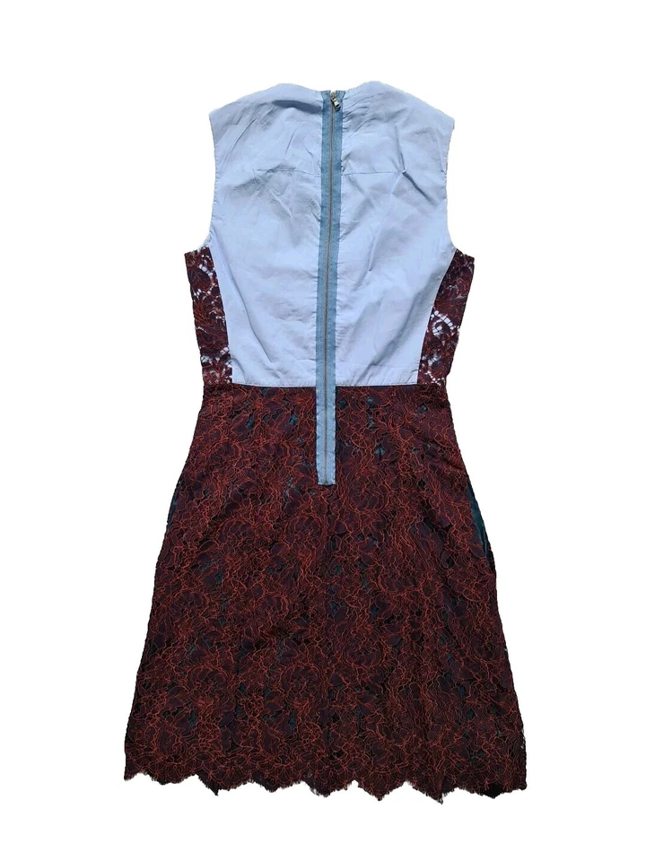 Carven Cornelis Womens Burgundy/Blue Lace Overlay Sleeveless Dress-EU 36/UK 8 - Image 2 of 4