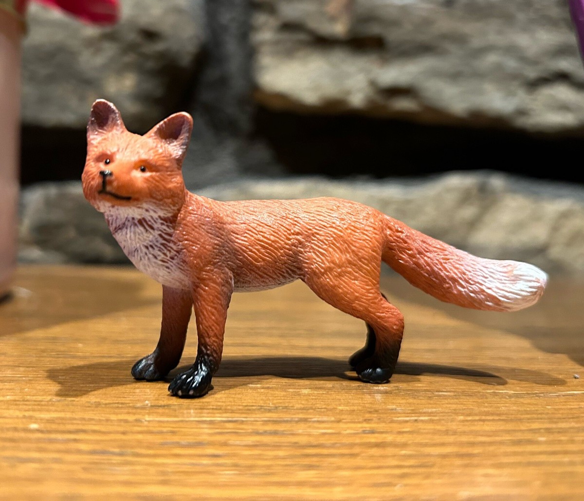 Beautiful Red Fox Plastic Figure 3” long Miniature Black Feet White Scruff  Tail