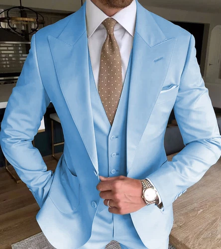 Business 3Pcs Men's Suits Lapel Slim Fit Jacket Wedding Groom Blazer Tuxedo - Foto 20 di 27