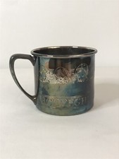 Vintage Oneida Silver Plate Baby Cup Alphabet ABC Baby Faces