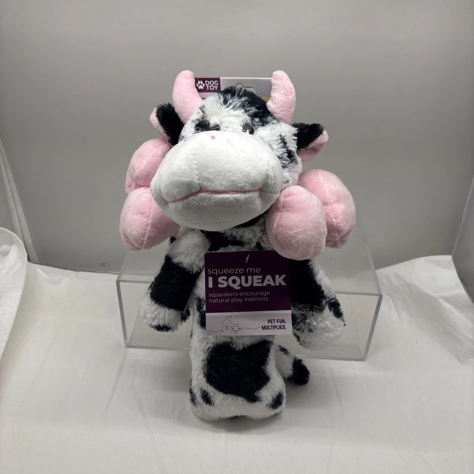 DOG TOY SQUEAKY COW Multipet Swingin' Slevin Cow White/Black - Image 2 of 4