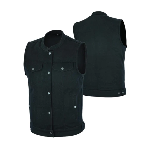 Men SOA Denim Black Vest Club Cut Outlaw Anarchist mc BikerVest | HL21688 - product listing photo