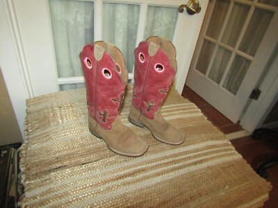 Ariat Girls Kid Ranchero Boots-Watermelon Cross Inlay 10014121 Size 10. ...
