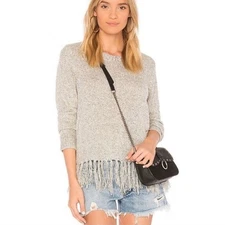 BB Dakota Grey Heathered Crossover Back Sweater with Fringe Detail Size S