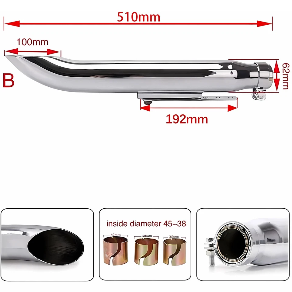 2x Motorcycle Slip-On Exhaust Muffler Pipe for Harley Bobber Chrome Racing Bikes Foto 3 de 4