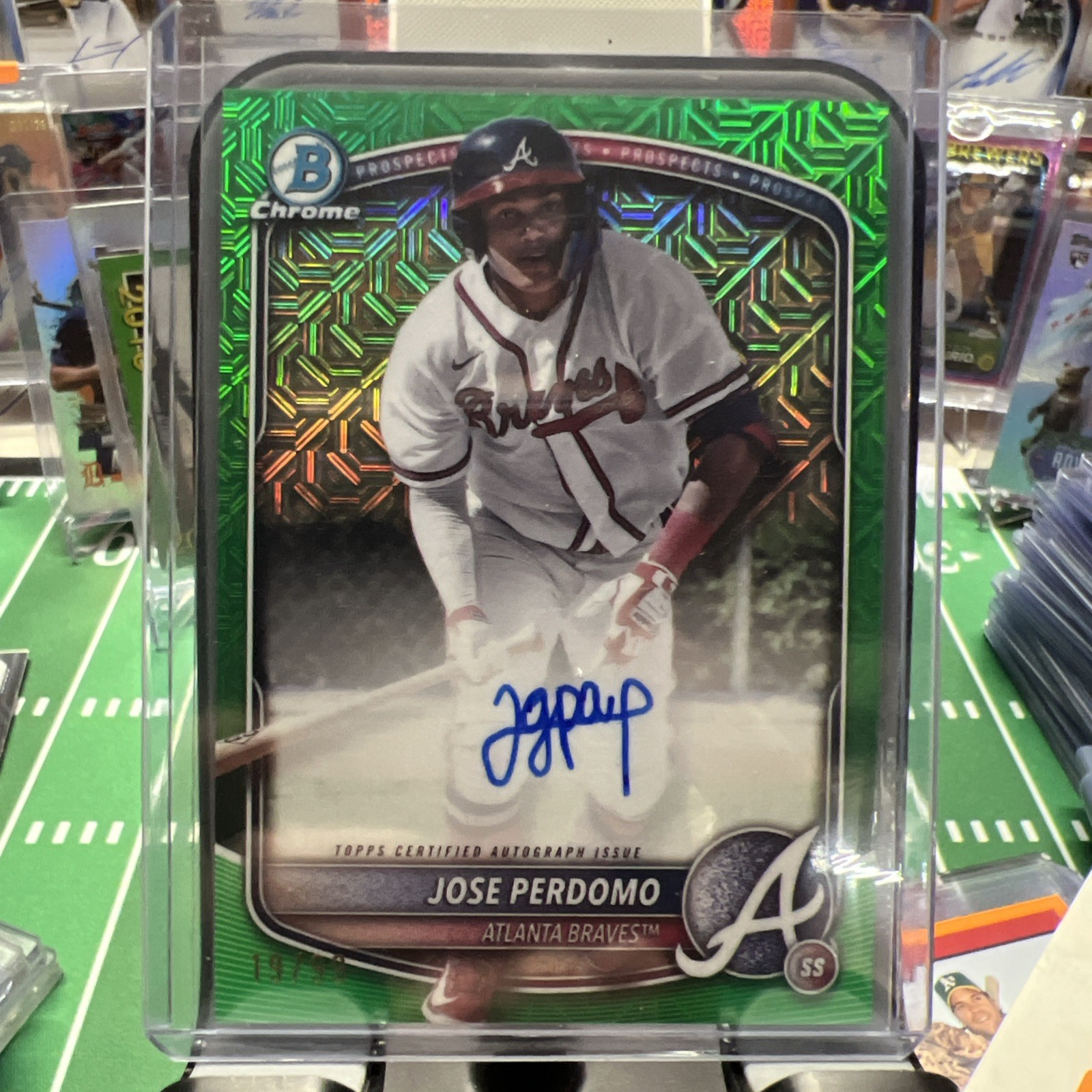 JOSE PERDOMO /99 AUTO - SP GREEN CHROME MOJO REFRACTOR BMA-JP - 2025 Bowman Mega