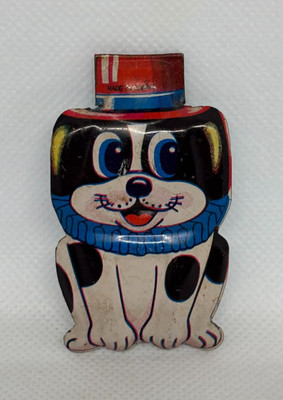 Vintage Tin Litho Noisemaker Party Clicker Dog Circus Made in Japan 