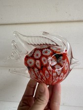 Vintage Glass Tropical Angel Fish Murano Style Paperweight Red Orange Art Decor