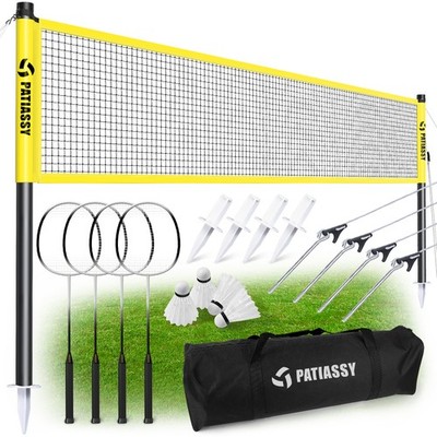 Outdoor Portable Complete Volleyball Badminton Set w/Net, 4 Rackets & 4 Birdies