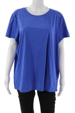 Lafayette 148 New York Womens Basic Blue Cotton Short Sleeve T-Shirt Size 2XL