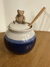 Stoneware Pottery Honey Pot Jar w/ Teddy Bear...