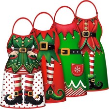4 PCS Christmas Kitchen Elf Aprons Baking Cooking Holiday Activity Women