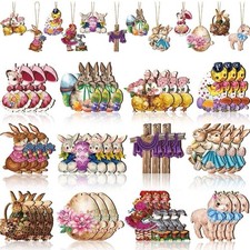 36 Pcs Vintage Easter Ornaments for Tree Easter Retro WoodenHanging Ornaments