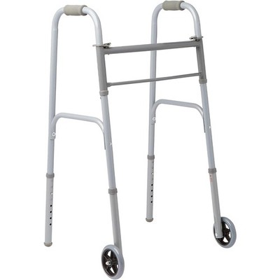 Medline 2 Button Foldable Walker 5'' Wheels Brand New