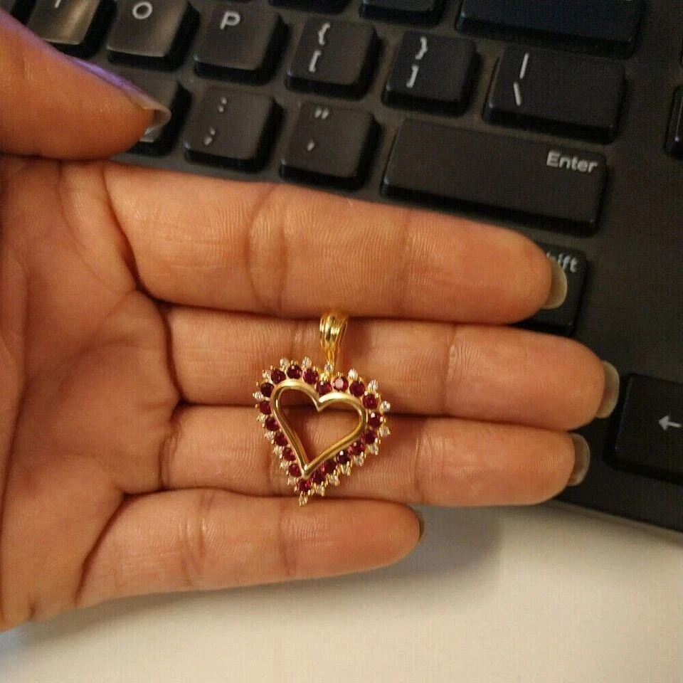 2Ct Round Cut Lab-Created Diamond Ruby Heart Pendant 14K Yellow Gold Plated - Image 2 of 4
