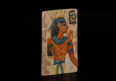 Ancient Egyptian Style Polychrome Wall Tile Jackal God Anubis Stele BC