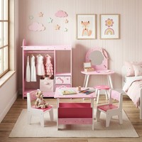 5-Piece Kids Bedroom Set with Rounded Edges for Nursery, Pink