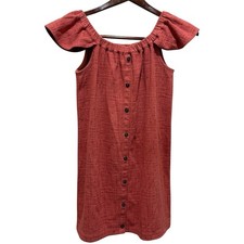 Madewell Eloise Dress Women S Small Orange Off Shoulder Button Front Mini Boho