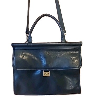 Vintage 1980s Perry Ellis America Black Leather Tote  Handbag EUC Clean Inside!