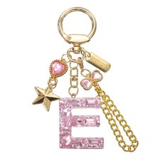 Initial Letter Keychain for Women Cute Heart Butterfly Star Chain Pink E