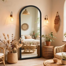 Gewölbt Holzrahmen Ganzkörperspiegel Schlafzimmer Standspiegel Bodenspiege Black