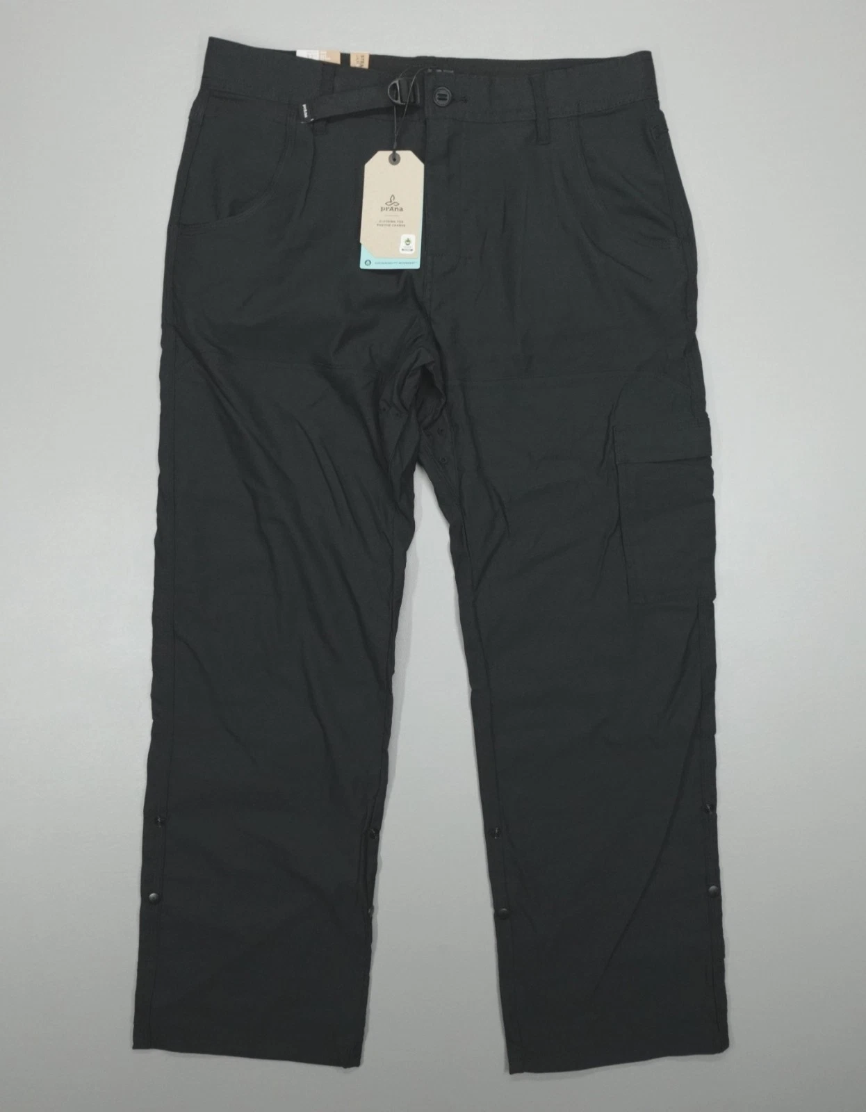 Prana Zion Stretch Pants Relaxed Black Straight Leg DWR Nylon