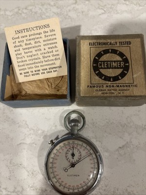 Vintage Cletimer Stopwatch Working Clebar Watch Agency NY WORKING W/box