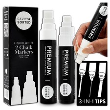 White Chalk Markers for Blackboard, 2PK 10 and 15mm Bold Marker for Glass Win...