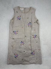 Talbots Vintage 90s Floral 100% Linen Sheath Dress Size 16 Beige Lined Cottage