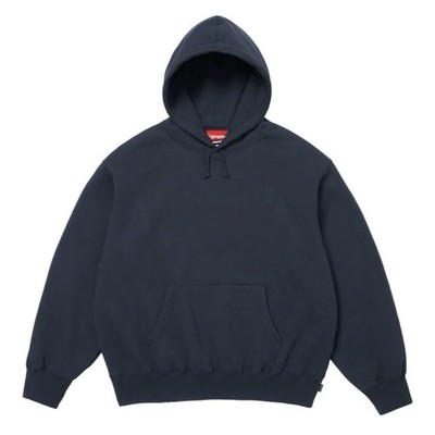 Supreme Satin Appliqué Pullover Hoodie Navy. Size S (SS26