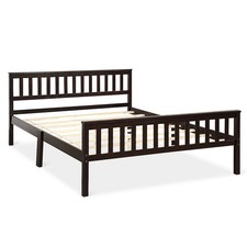 Wood Bed Frame Durable Slats Support Platform W/Footboard Headboard Queen Size