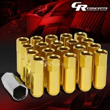 20X RACING RIM EXTENDED ACORN TUNER WHEEL LUG NUTS+1X ADAPTER KEY GOLD