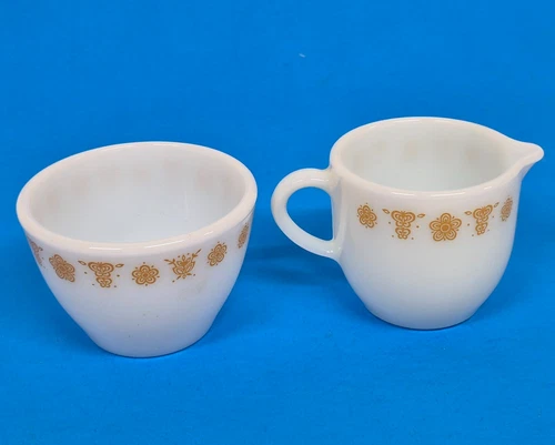 Vintage Corning Pyrex Corelle Tableware Butterfly Gold Cream & Sugar Set No Lid