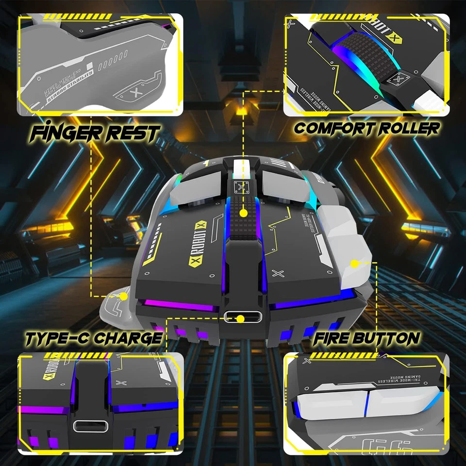 6X(G6 Gaming Mouse 3 Modes 4000 DPI 11 RGB Backlit Rechargeable Silent8287 - Image 4 of 4