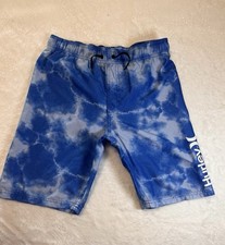 Hurley Big Boys L Board Swim Shorts Lined Blue Tie Dye Trunks Knee Length