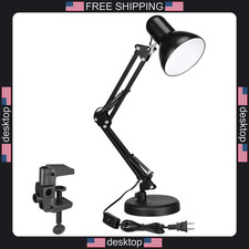 Torchstar Metal Desk Lamp Adjustable Swing Arm Clamp Black E26