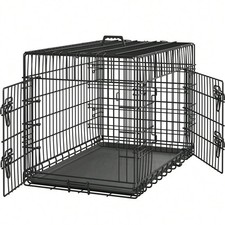 36in Foldable Metal Dog Crate 2 Door Divider Pull Out Tray Black
