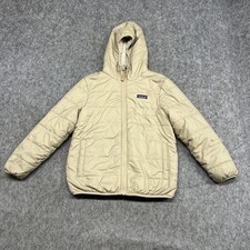 Patagonia Jacket Kids 10 Beige Fleece Puffer Coat Reversible Ready Freddy Hoody