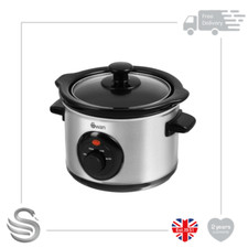 Swan Slow Cooker Stainless Steel SF17010N 1.5L Ceramic Pot Glass lid