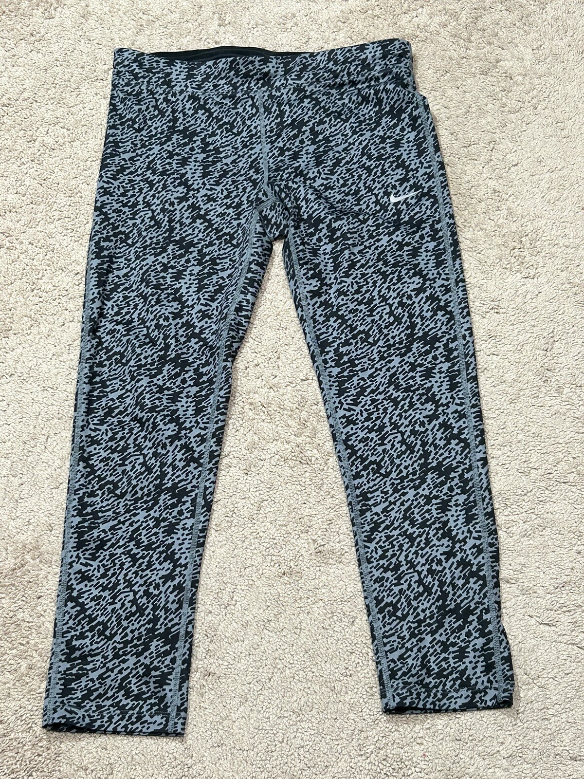 Nike Womens Dri-Fit Medium Gray Black Print Leggings with Drawstring Waist