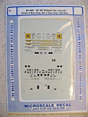 Microscale Decal N 60-406 UP 40' Ballast Car, Lincoln Grain 3 Bay Hop, BV 3 Bay